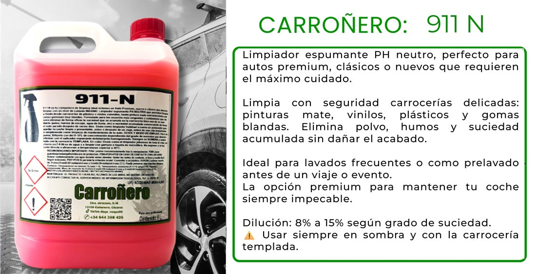 LOTE 12: Desengrasante Carroñero 4X4, 911-N y Liampiador Neutro MATE- Para turismos-Formato 5L- (Talleres-profesional)