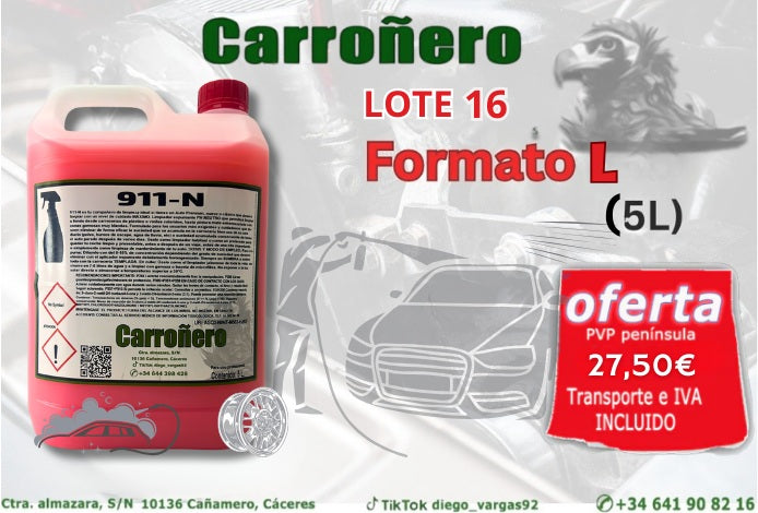 LOTE 16: Limpiador espumante carrocerías delicadas 911 N- Para turismos-Formato 5L- (Talleres-profesional)