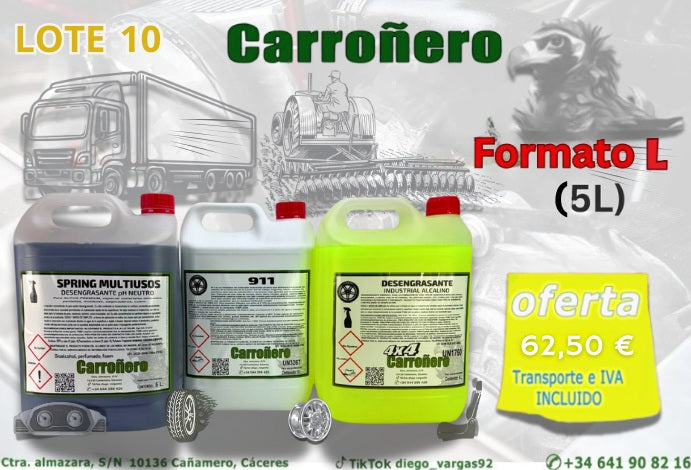 LOTE 10: Desengrasante Carroñero 4X4, 911 y PH Neutro Spring Multiusos- 5 L-FORMATO L (Talleres-profesional-Industrial)