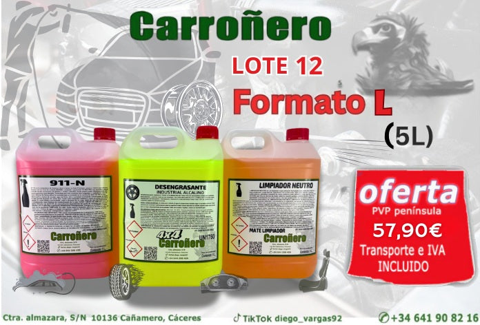 LOTE 12: Desengrasante Carroñero 4X4, 911-N y Liampiador Neutro MATE- Para turismos-Formato 5L- (Talleres-profesional)