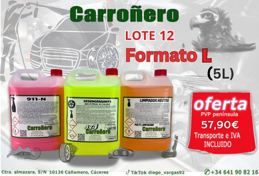 LOTE 12: Desengrasante Carroñero 4X4, 911-N y Liampiador Neutro MATE- Para turismos-Formato 5L- (Talleres-profesional)