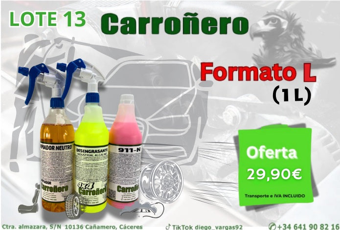 LOTE 13: Desengrasante Carroñero 4X4, 911-N y Liampiador Neutro MATE- Para turismos-Formato 1L- (Particular -Talleres-profesional) +REGALO