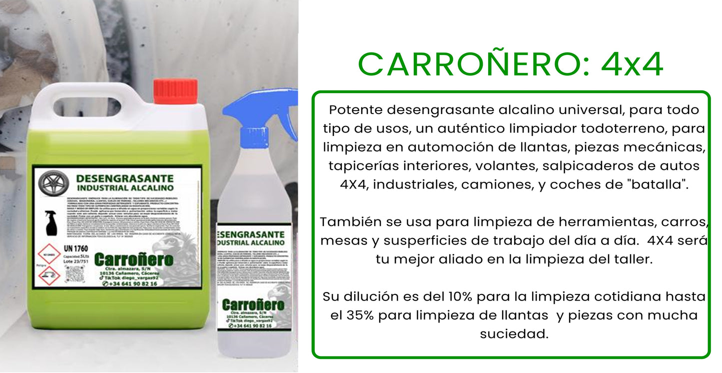 LOTE 12: Desengrasante Carroñero 4X4, 911-N y Liampiador Neutro MATE- Para turismos-Formato 5L- (Talleres-profesional)